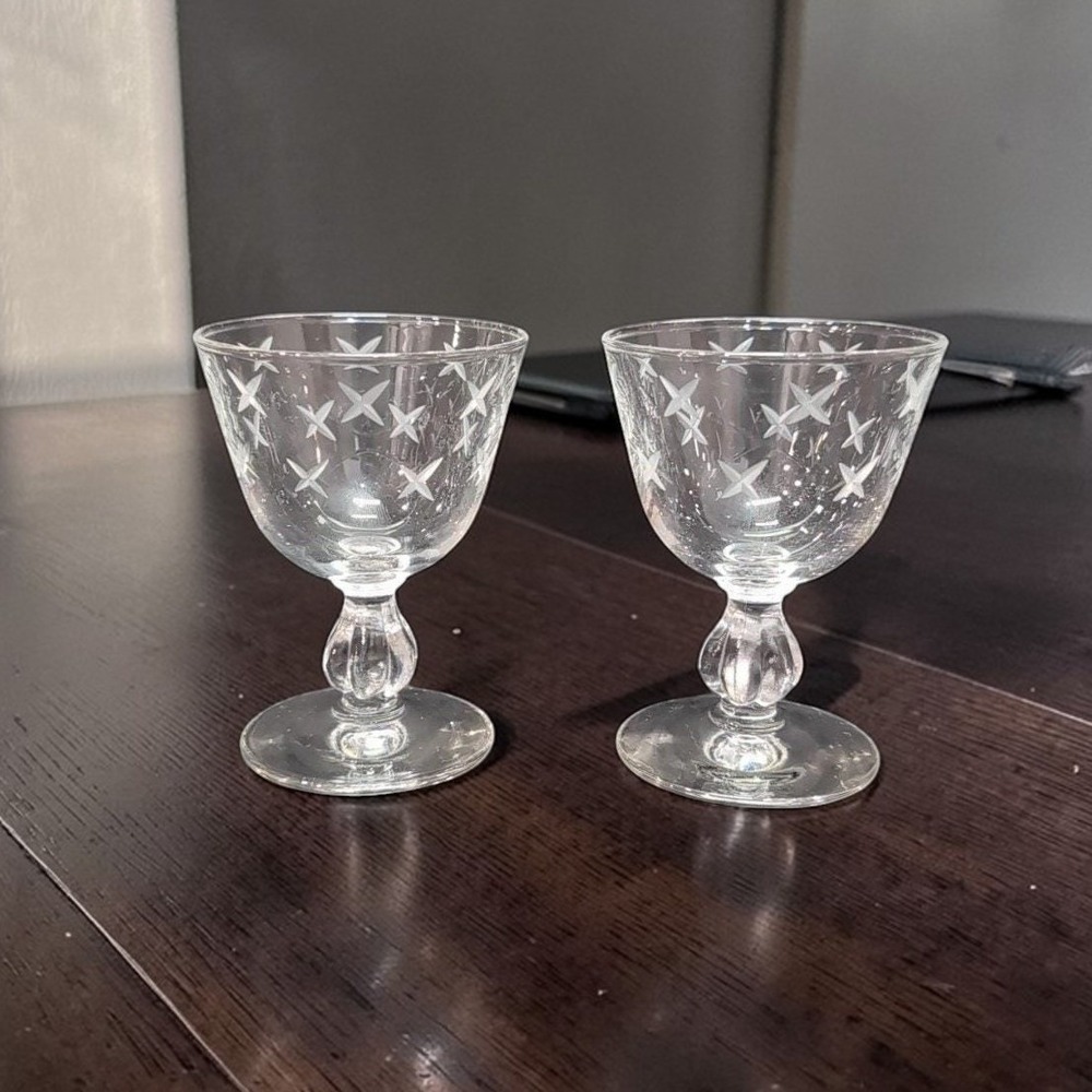 Libbey Glass Champagne Coupes, Set of 2, Atomic Stardust Design, Vintage Sherbet